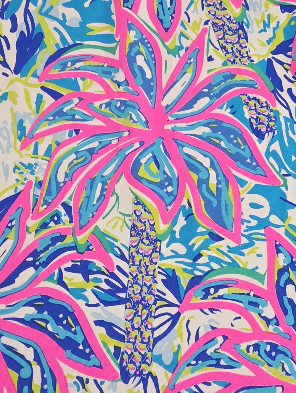 Lulu-B 1X SPF 50 Tropical Palm Print Dress Pink Blue 3/4 Sleeve Resort Plus - Picture 11 of 14
